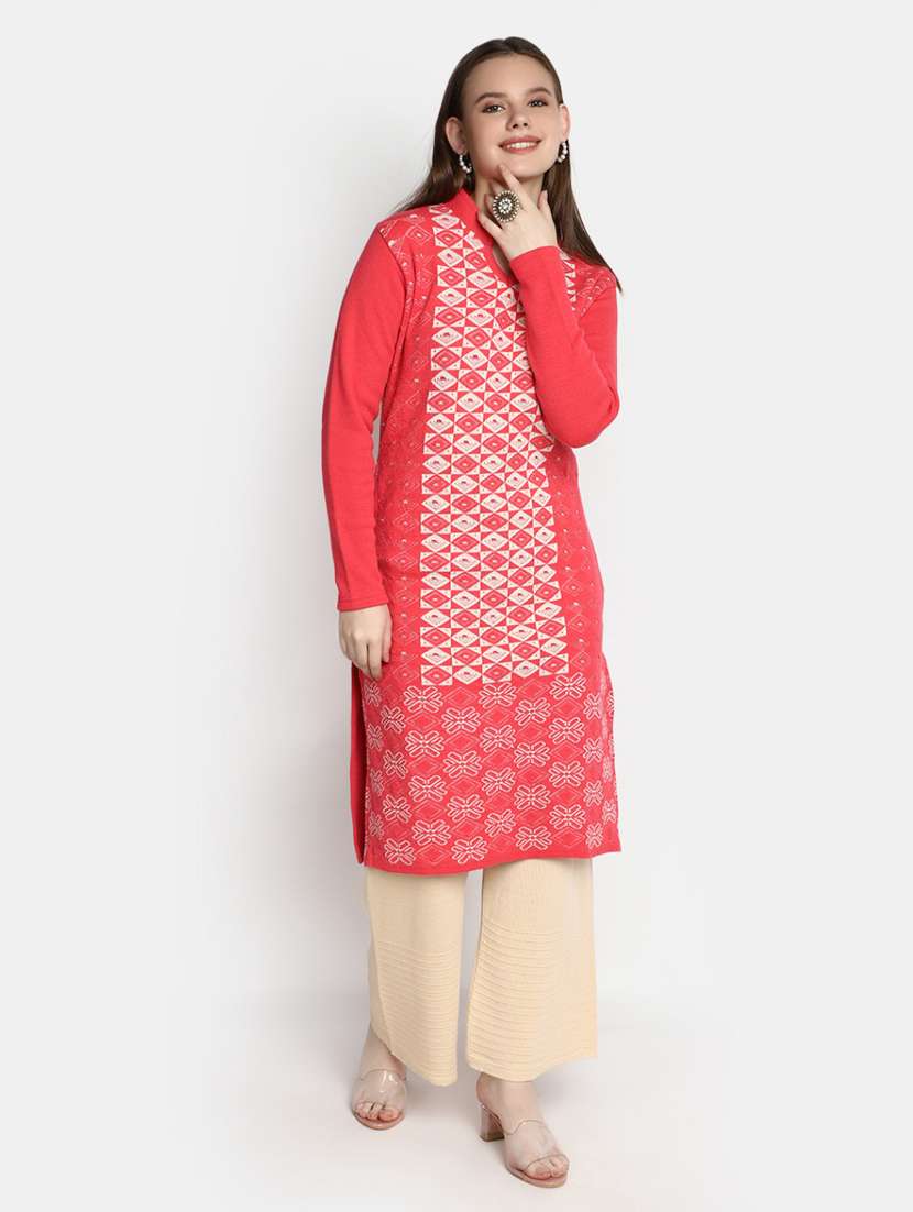 women long sleeve straight woolen kurta - 20594652 -  Standard Image - 1