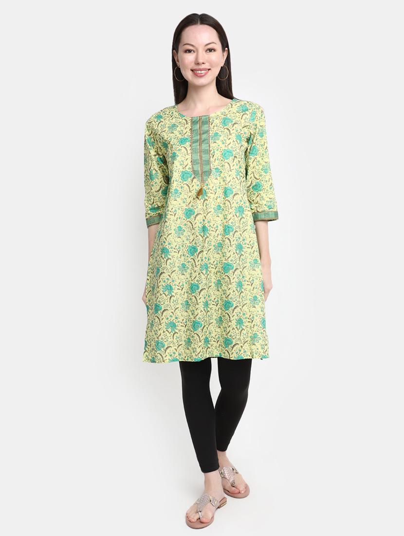 floral print cotton straight kurta - 20594660 - Zoom Image - 0
