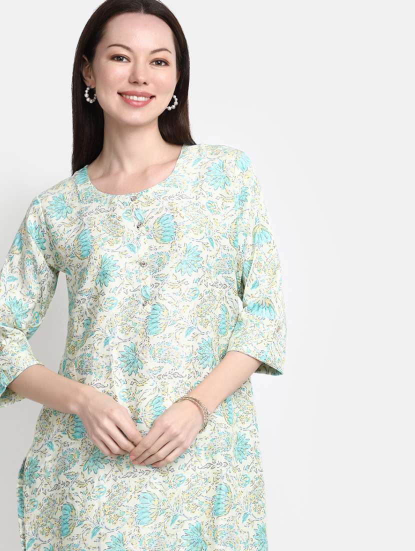 white floral print rayon straight kurta - 20594681 -  Standard Image - 4