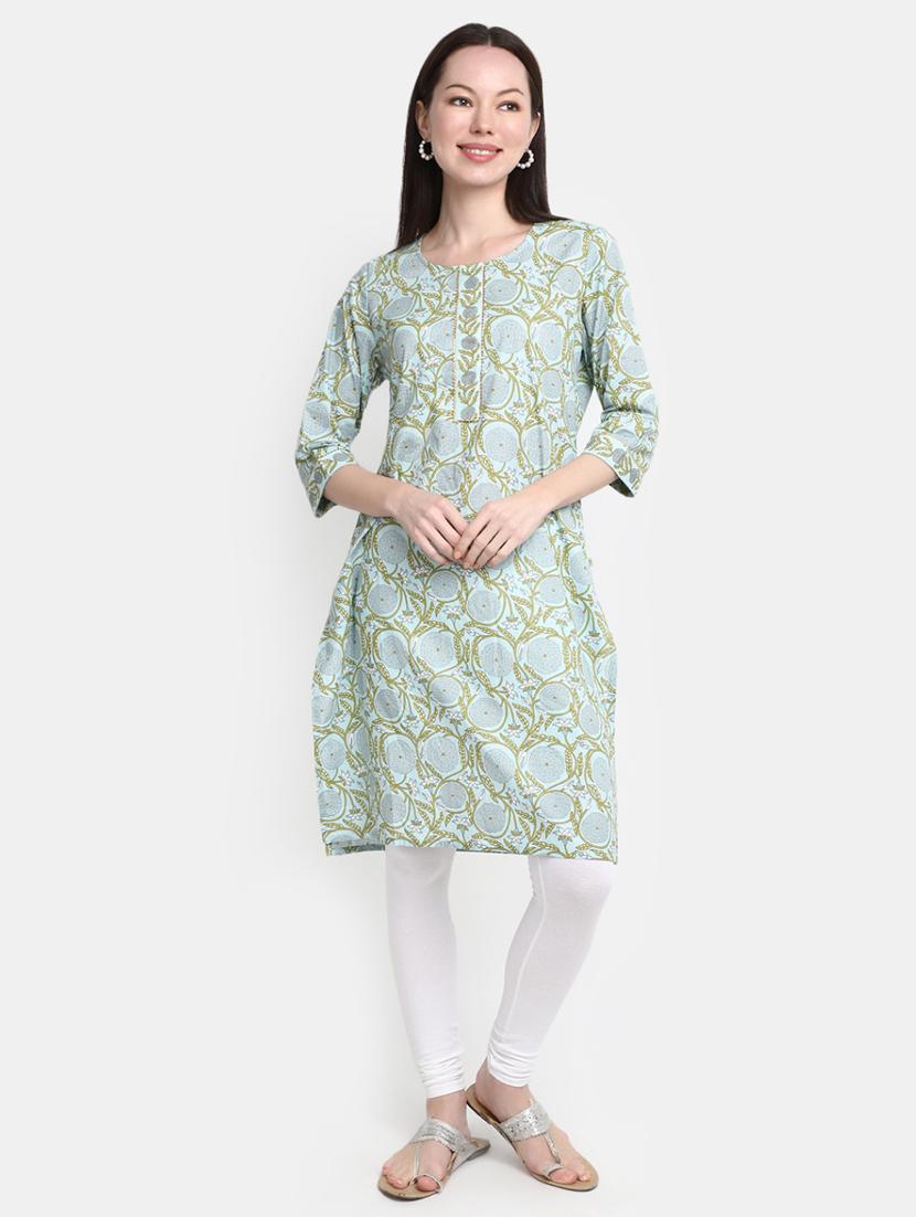 light blue floral print rayon straight kurta - 20594683 -  Standard Image - 1