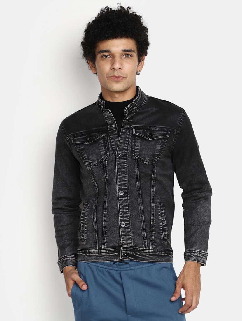 men black full sleeve denim jacket