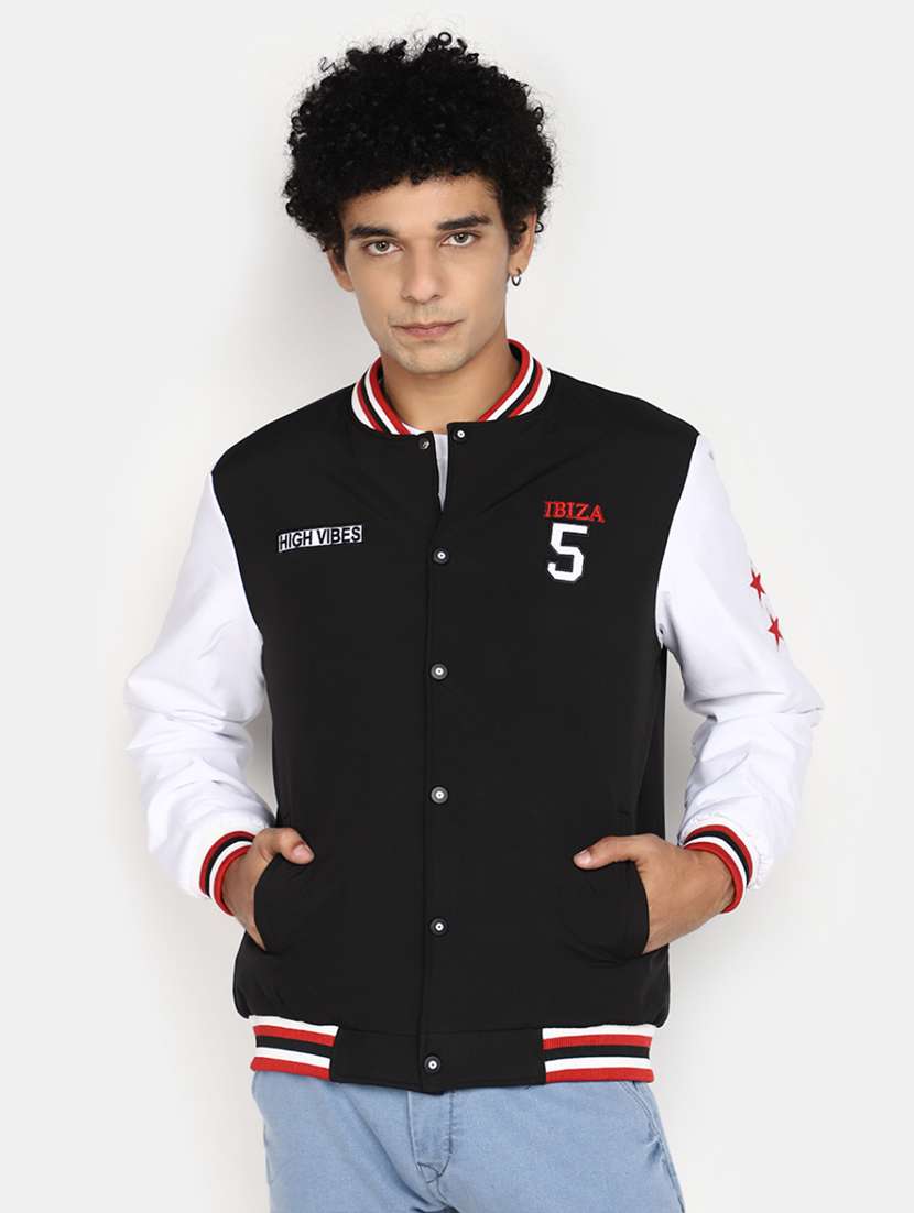 men color block long sleeve varsity jacket