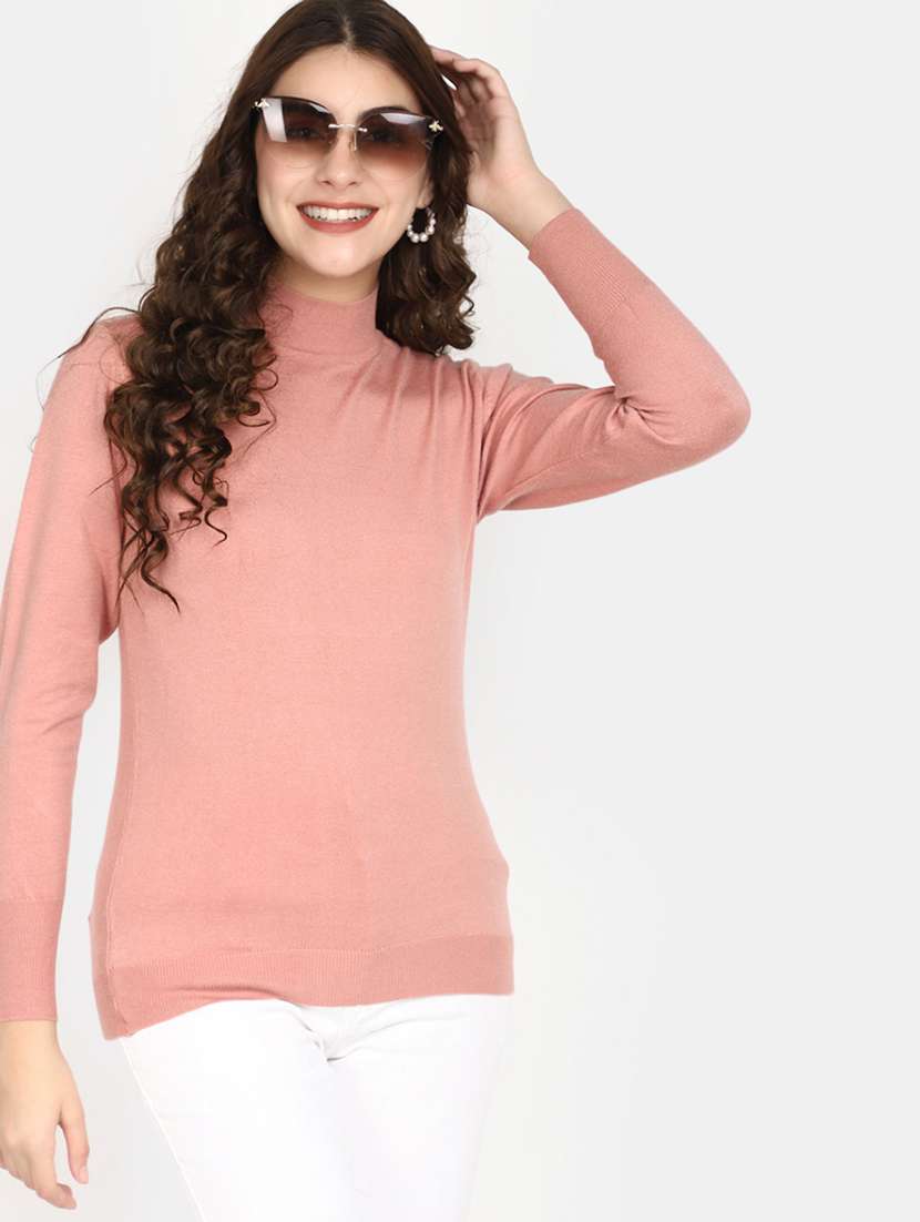 women solid mock neck pullover - 20594733 -  Standard Image - 1
