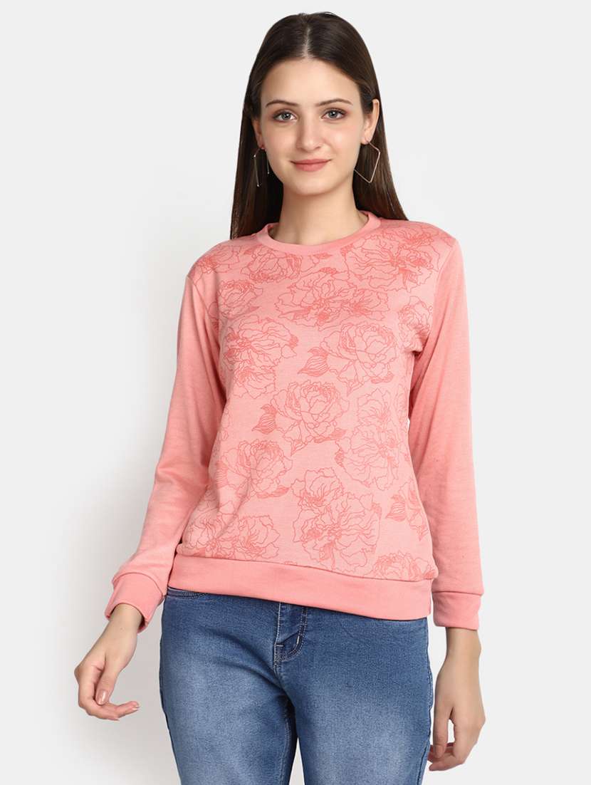 women floral print sleeves pullover