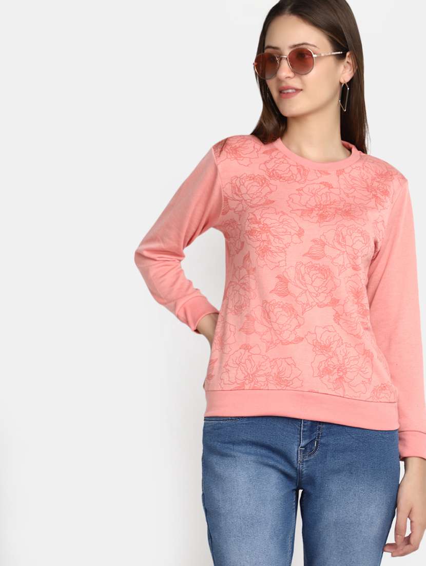 women floral print sleeves pullover - 20594757 -  Standard Image - 1