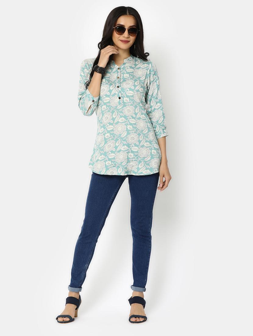 women light blue printed regular top - 20594772 - Standard Image - 4