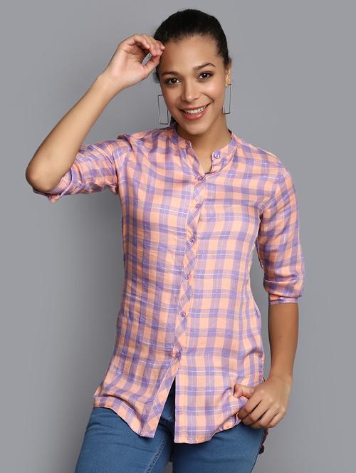 women pink check printed regular shirt - 20594775 - Standard Image - 0
