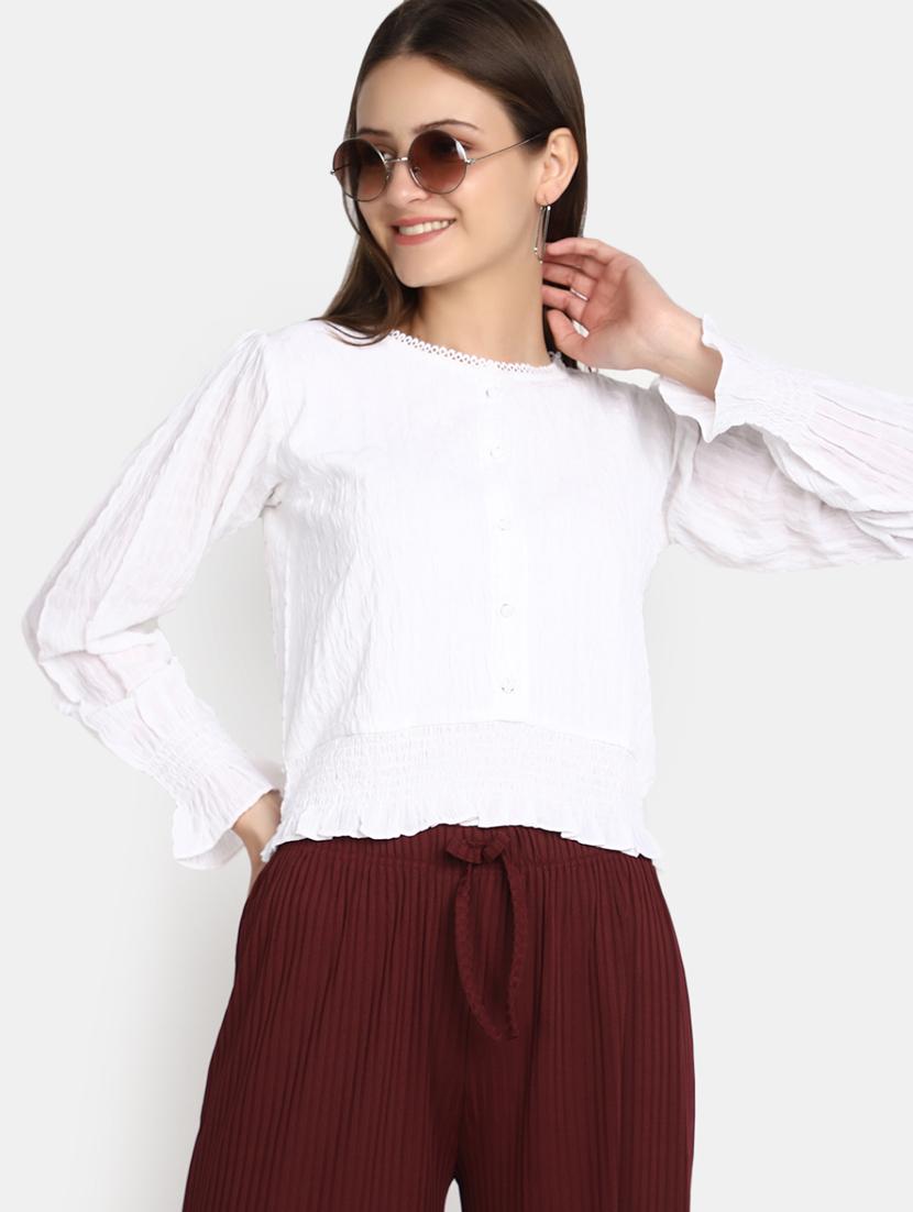 women white solid regular top - 20594776 - Standard Image - 1