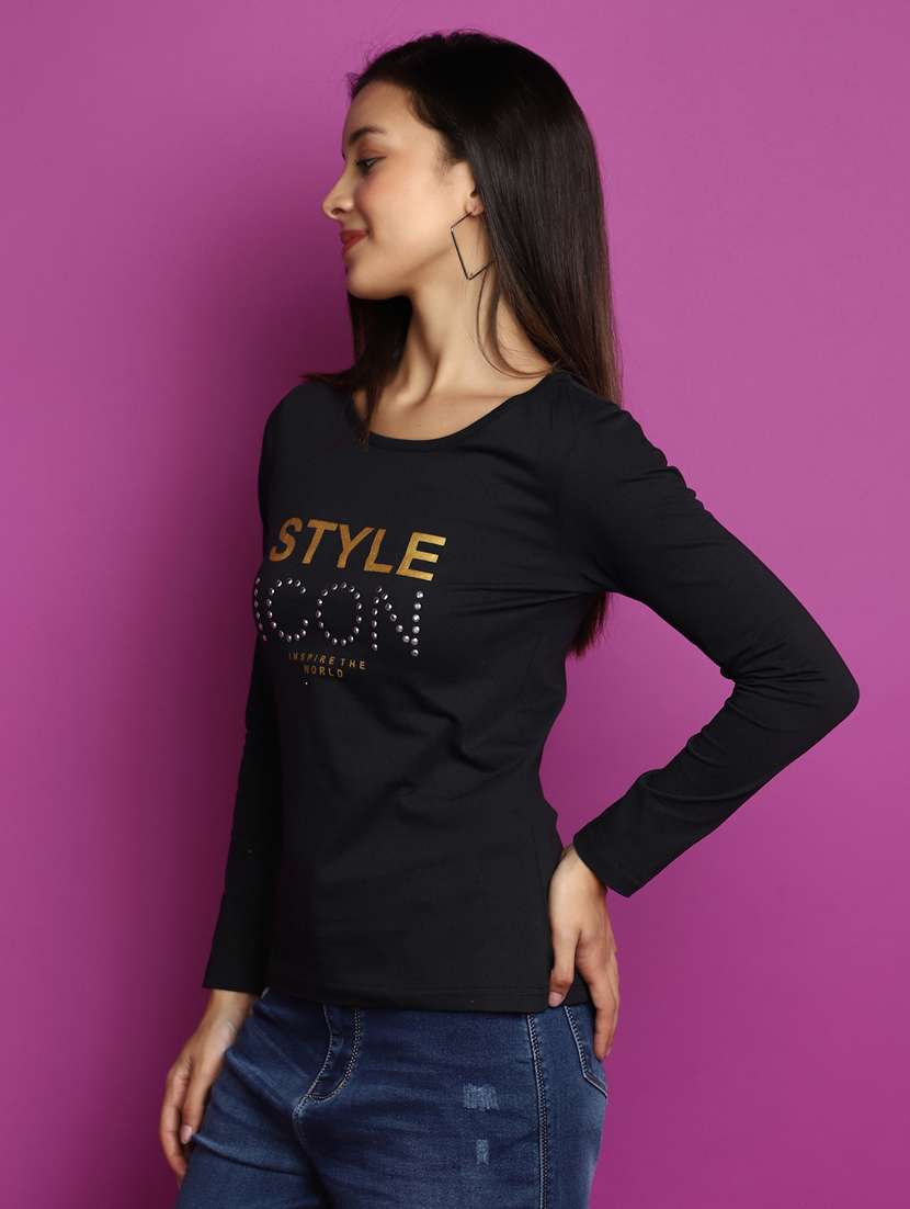 women black typographic printed regular t-shirt - 20594779 -  Standard Image - 1