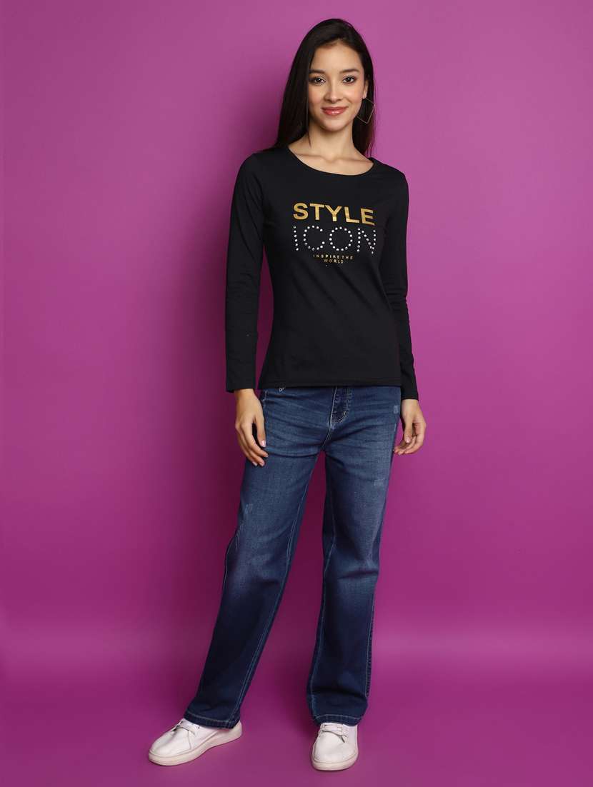 women black typographic printed regular t-shirt - 20594779 -  Standard Image - 4