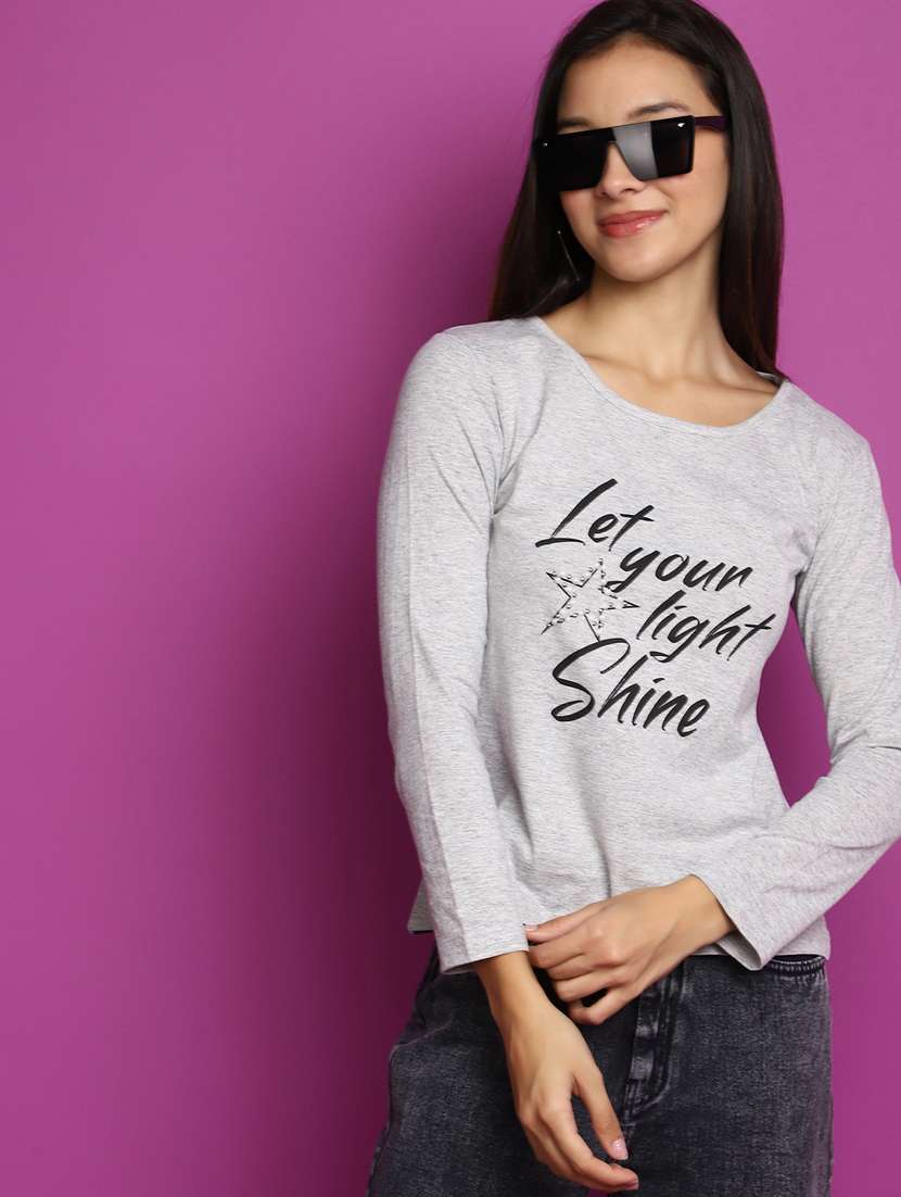 women grey typographic printed regular t-shirt - 20594780 -  Standard Image - 1