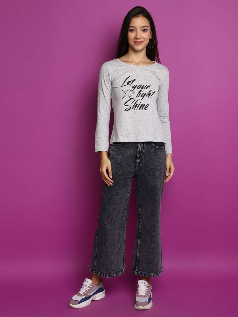 women grey typographic printed regular t-shirt - 20594780 -  Standard Image - 4