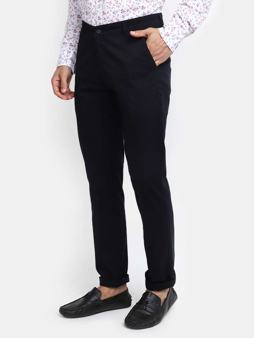 men mid-rise black solid casual chinos - 20594844 -  Standard Image - 1