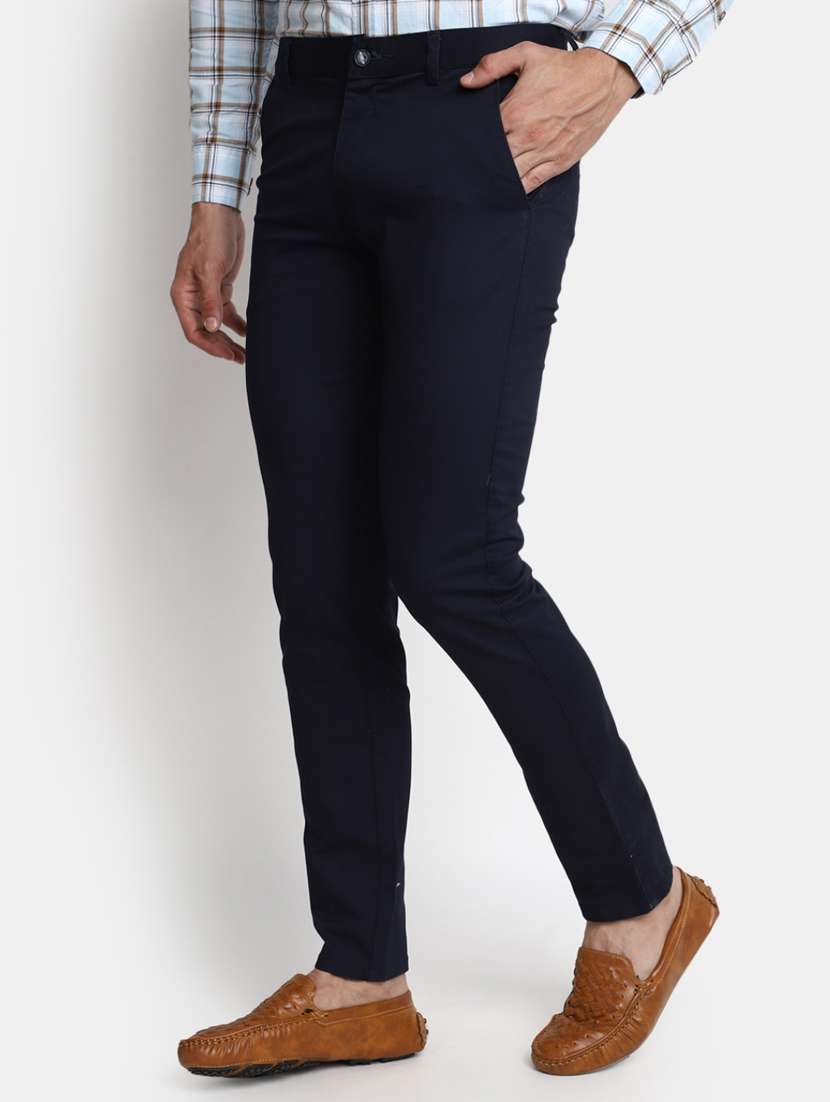 men mid-rise navy blue solid casual chinos - 20594848 -  Standard Image - 1