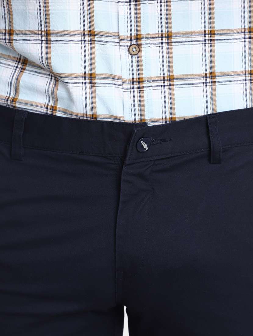 men mid-rise navy blue solid casual chinos - 20594848 -  Standard Image - 4