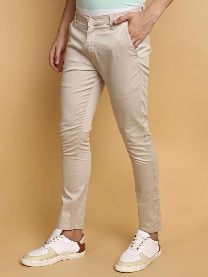 men mid-rise beige solid casual chinos - 20594851 -  Standard Image - 1