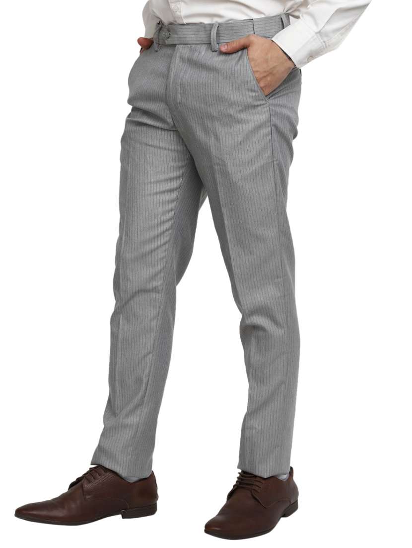 men mid-rise grey striped formal trouser - 20594873 -  Standard Image - 1