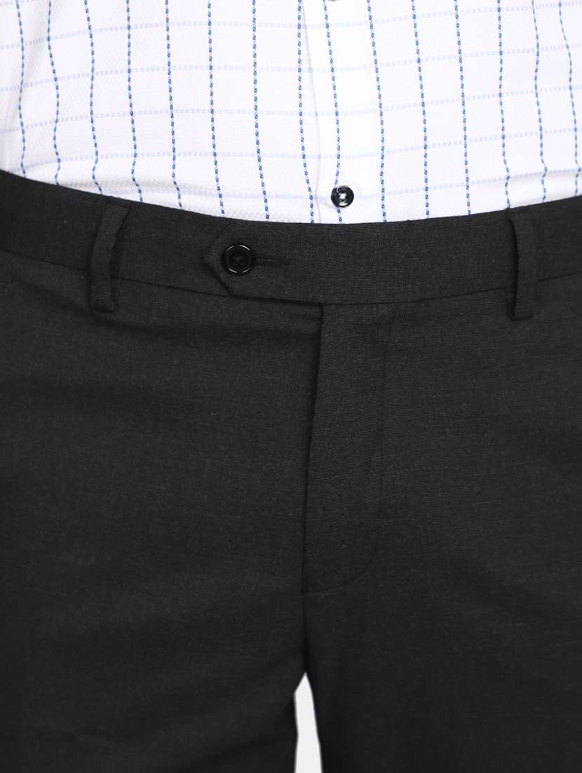 Men Mid-rise Black Solid Formal Trouser - 20594879 -  Standard Image - 4