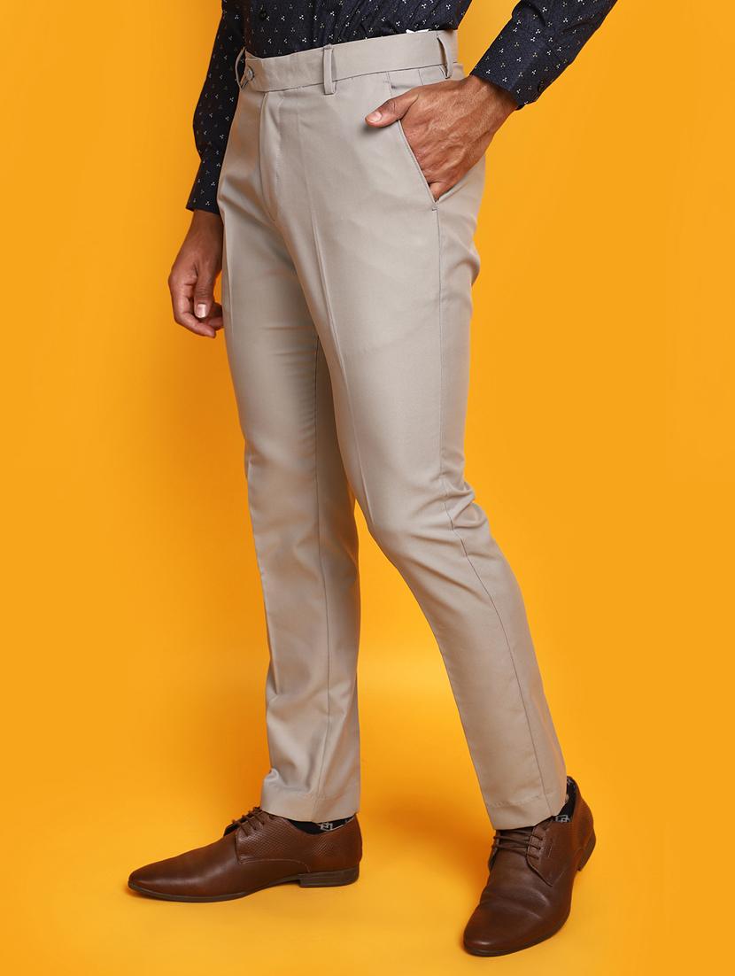 men mid-rise beige solid formal trouser - 20594893 -  Standard Image - 1
