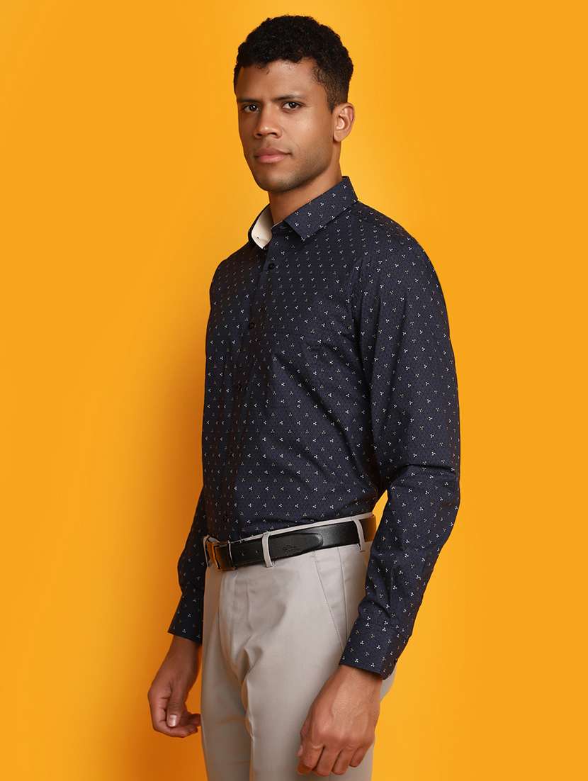 men navy blue printed formal shirt - 20594905 -  Standard Image - 1