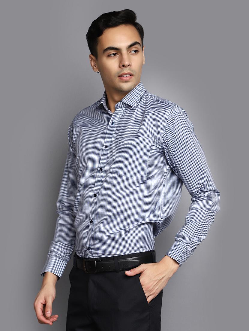 men navy blue regular fit checkered formal shirt - 20594906 -  Standard Image - 1