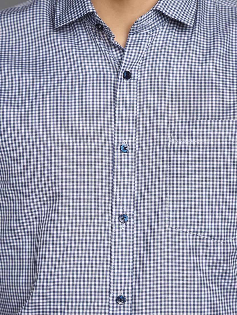 men navy blue regular fit checkered formal shirt - 20594906 - Standard Image - 4