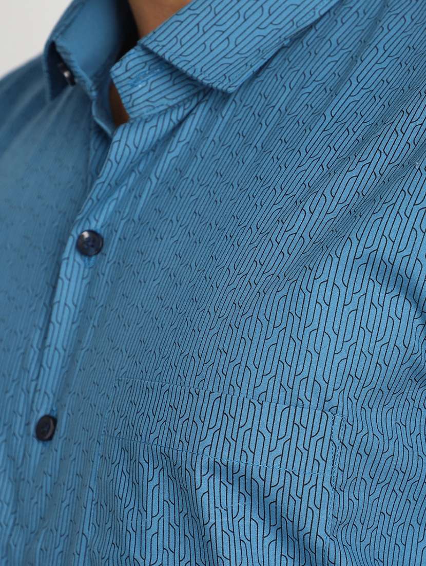 men blue all over printed formal shirt - 20594907 -  Standard Image - 4