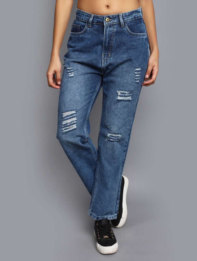 women's distress straight fit jeans