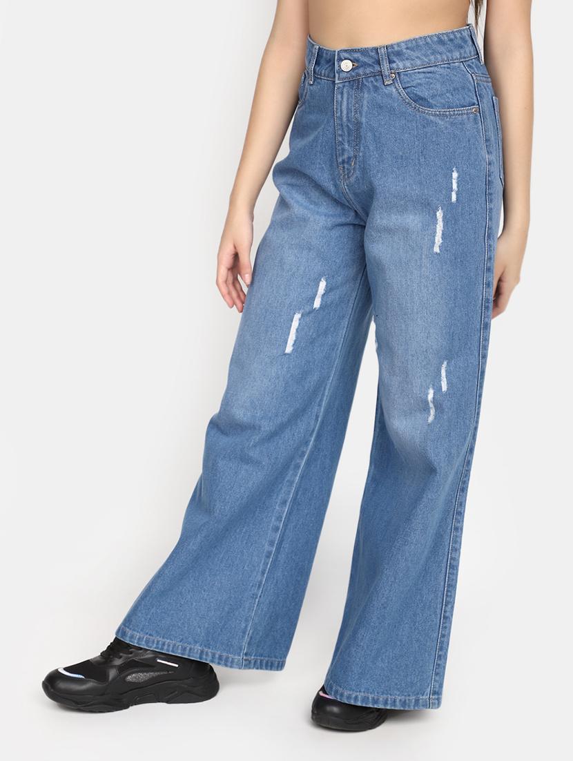 women's distress baggy leg jeans - 20594956 - Standard Image - 1