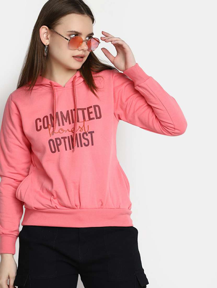 women typography print hooded sweatshirt