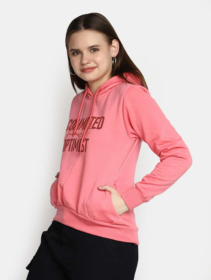 women typography print hooded sweatshirt - 20595040 -  Standard Image - 1