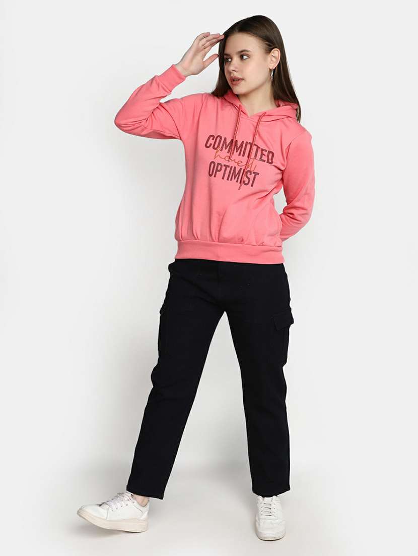 women typography print hooded sweatshirt - 20595040 -  Standard Image - 4