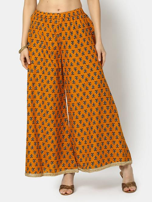 yellow printed rayon flared palazzo - 20595166 -  Standard Image - 0