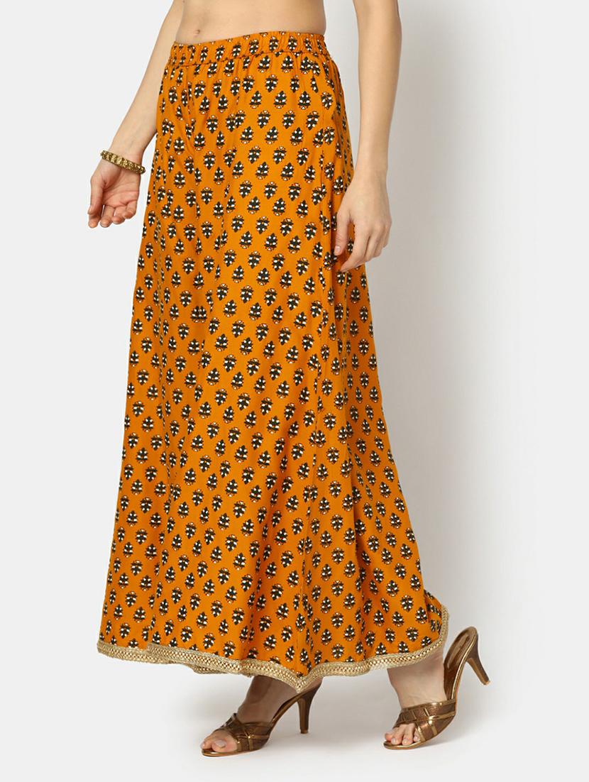 yellow printed rayon flared palazzo - 20595166 -  Standard Image - 1