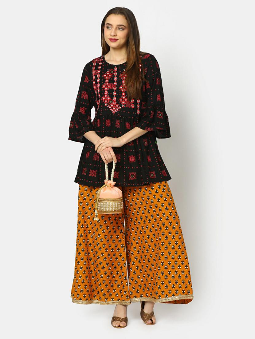yellow printed rayon flared palazzo - 20595166 - Standard Image - 4