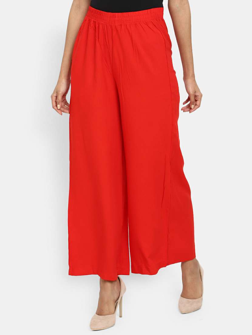 red solid rayon straight palazzo - 20595171 -  Standard Image - 1