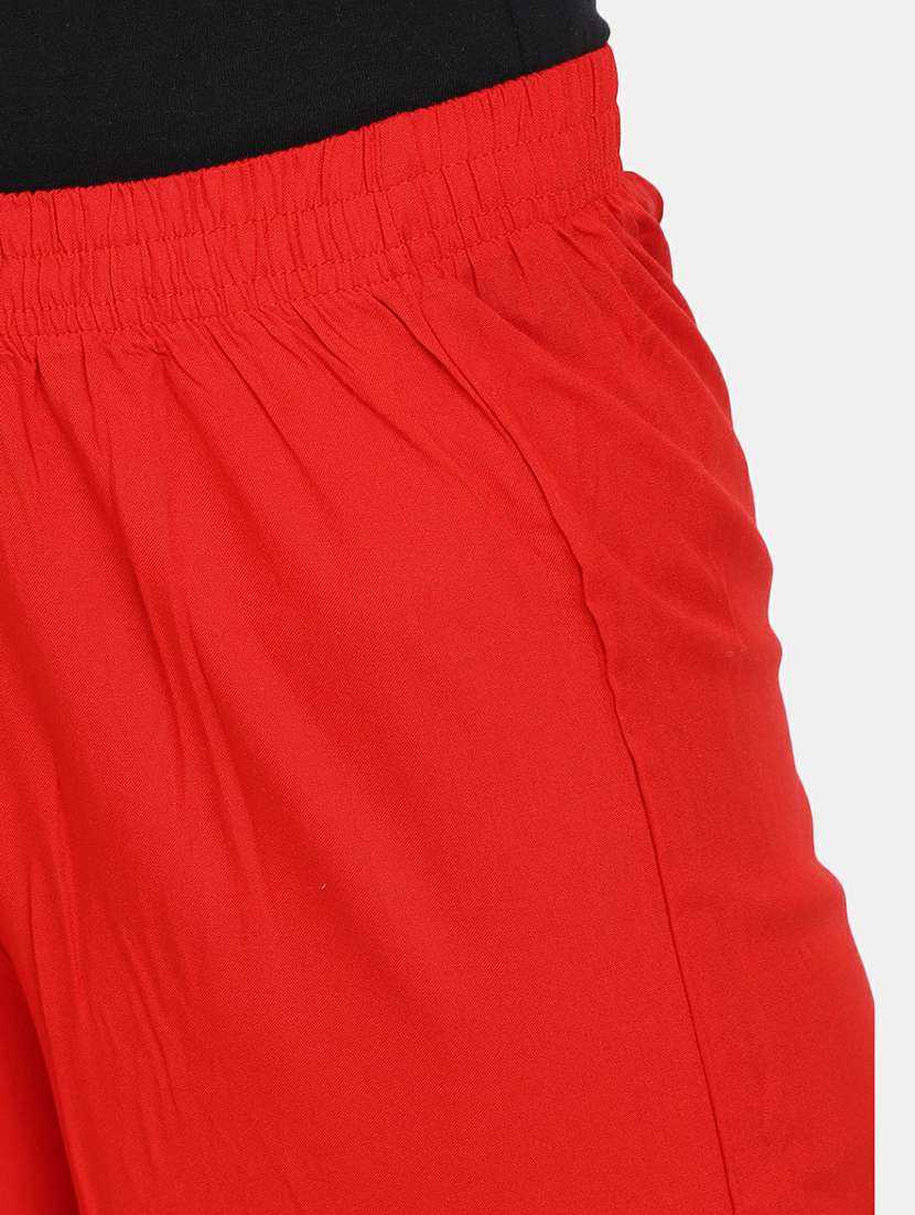 red solid rayon straight palazzo - 20595171 -  Standard Image - 4