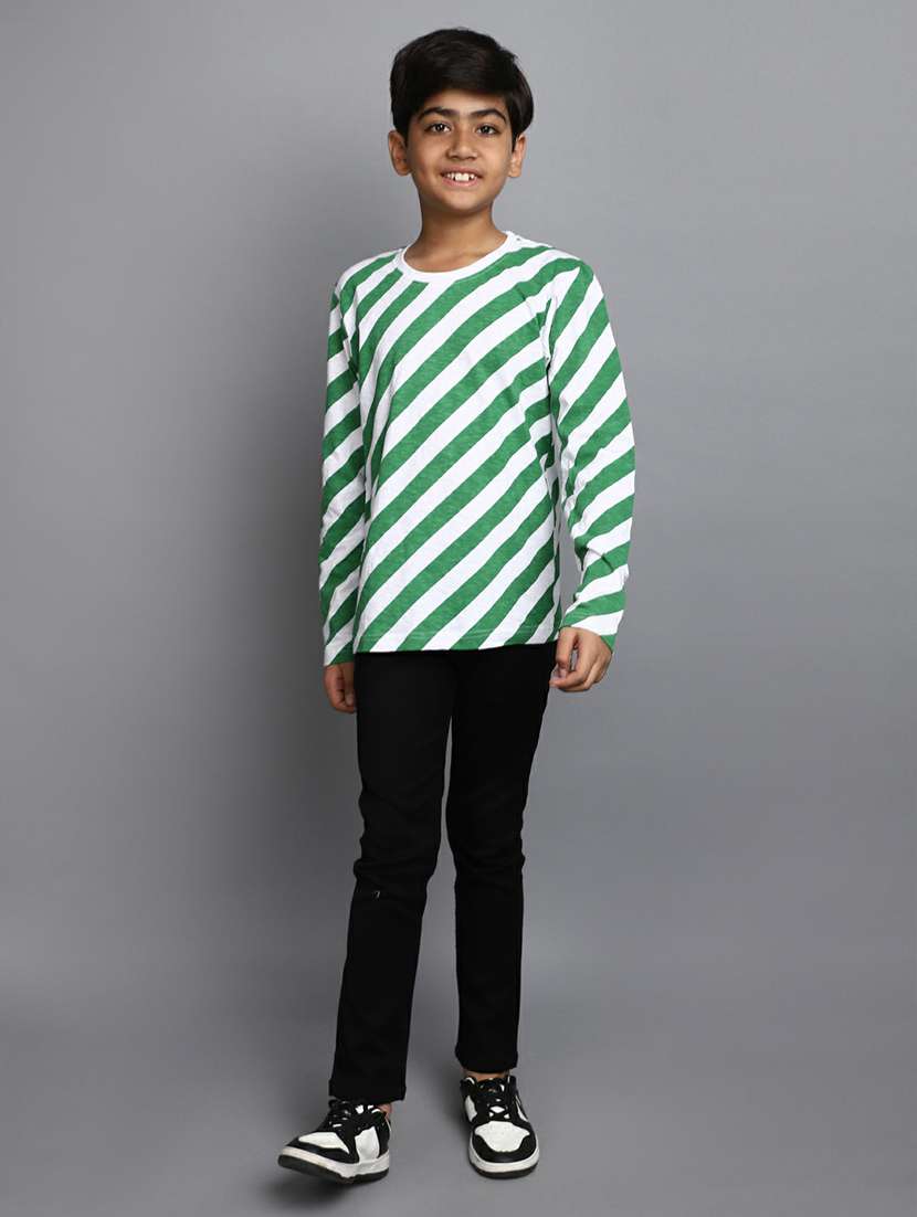 boys green striped full sleeve t-shirt - 20595217 -  Standard Image - 4