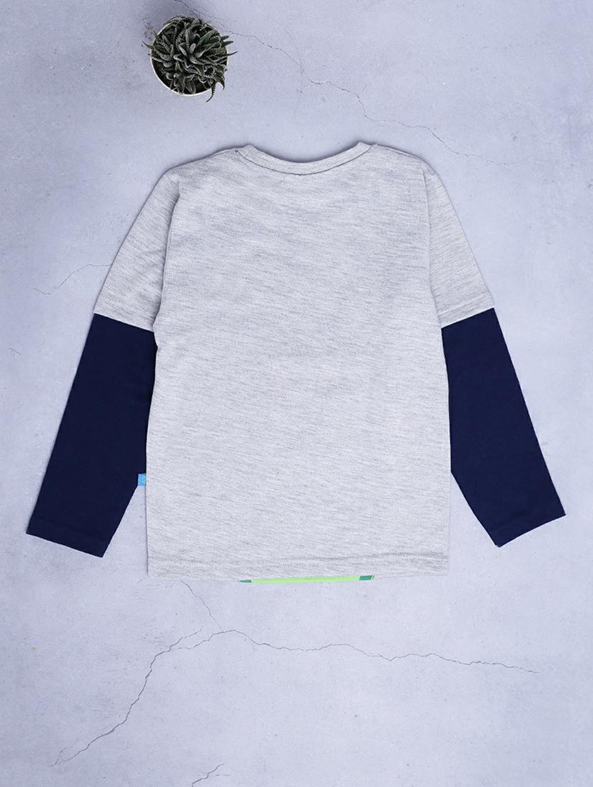 navy & grey full sleeve graphic t-shirt - 20595235 - Standard Image - 1
