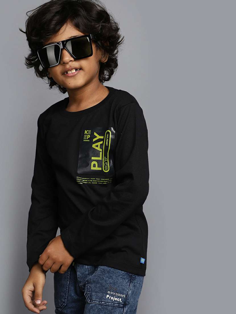 boys black full sleeve printed t-shirt - 20595251 -  Standard Image - 4