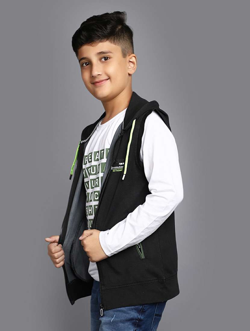 boys black sleeveless hooded jacket - 20595266 -  Standard Image - 1