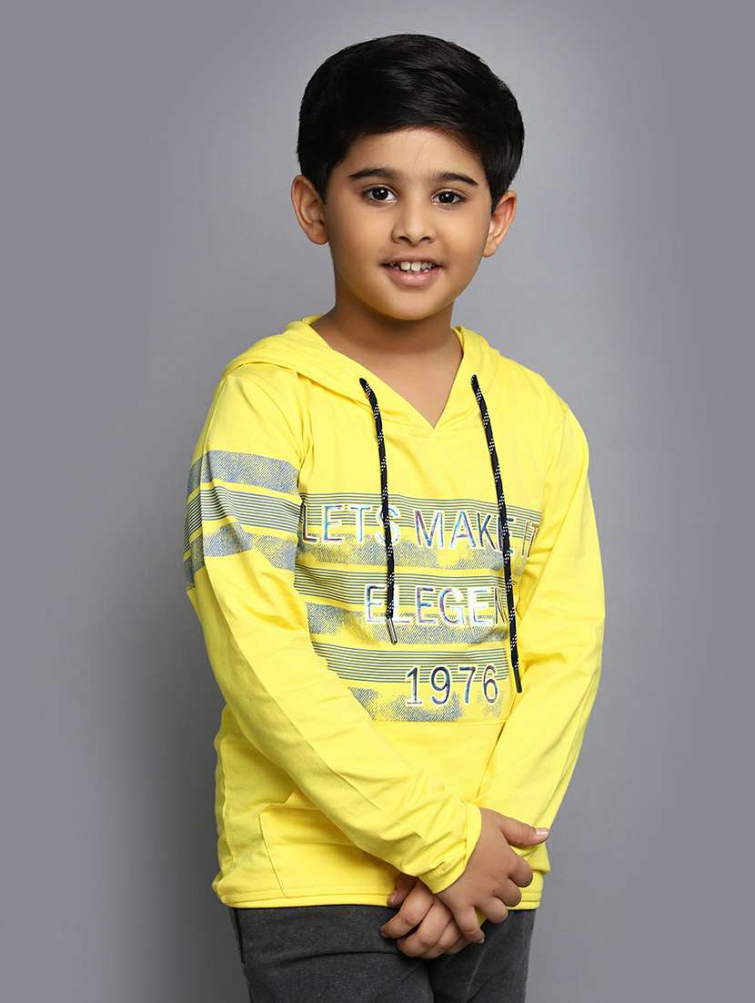 boys front typographic printed hooded sweatshirt