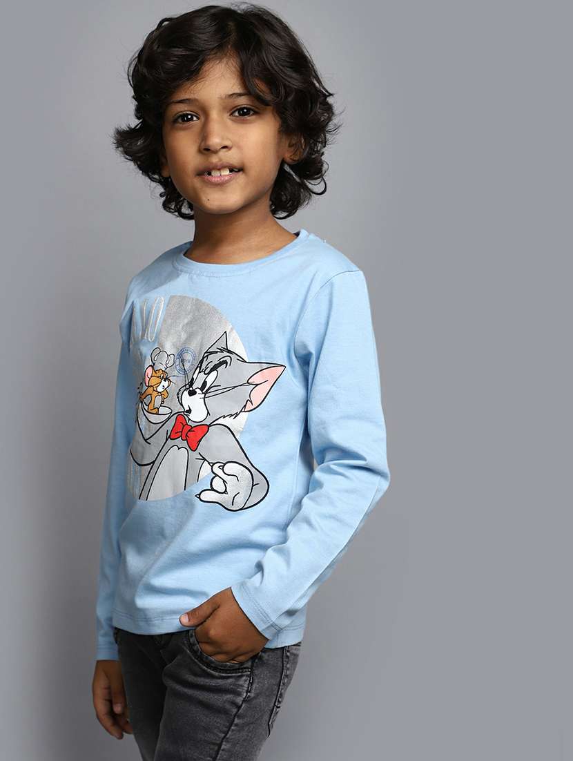 blue cotton blend round neck t-shirts - 20595286 - Standard Image - 1