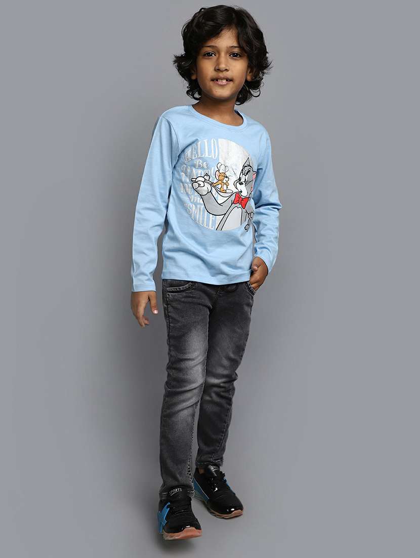 blue cotton blend round neck t-shirts - 20595286 - Standard Image - 4