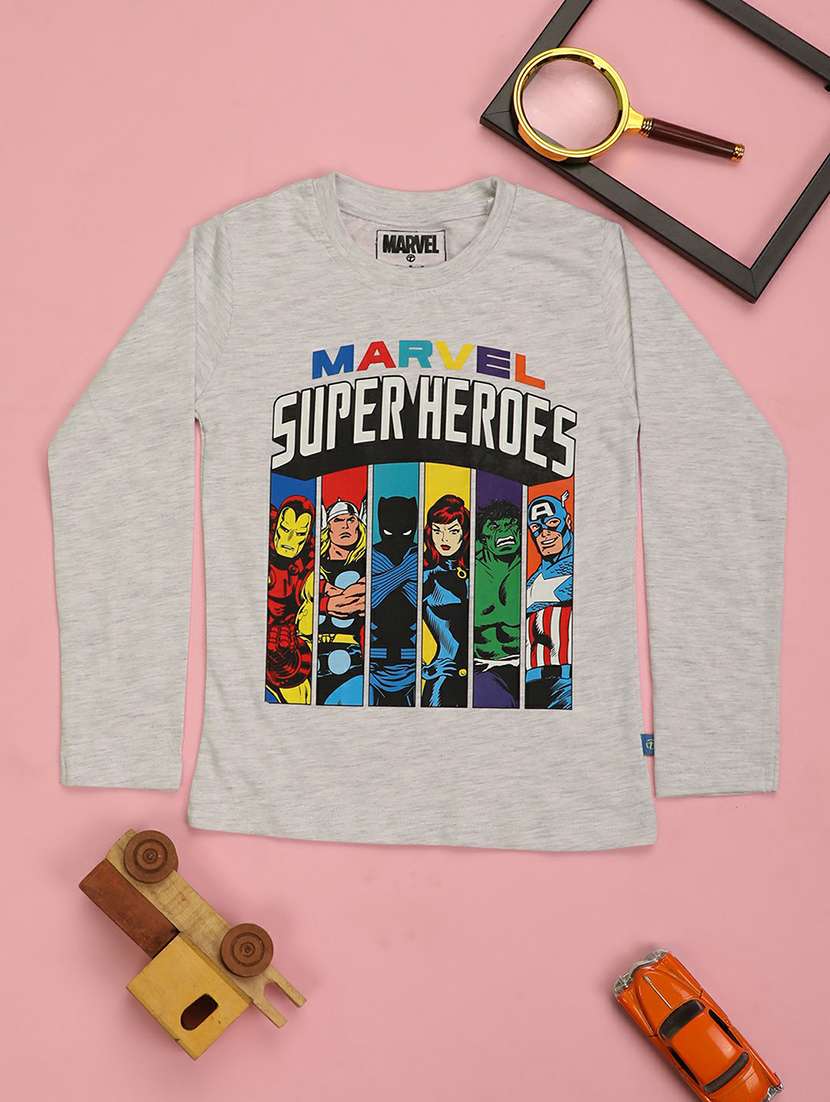 grey melange full sleeve graphic t-shirt