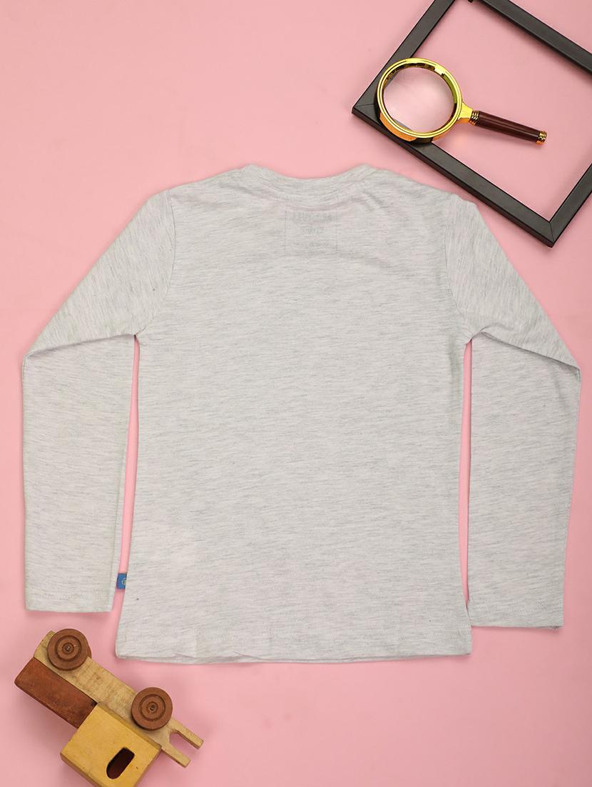 grey melange full sleeve graphic t-shirt - 20595296 - Standard Image - 1