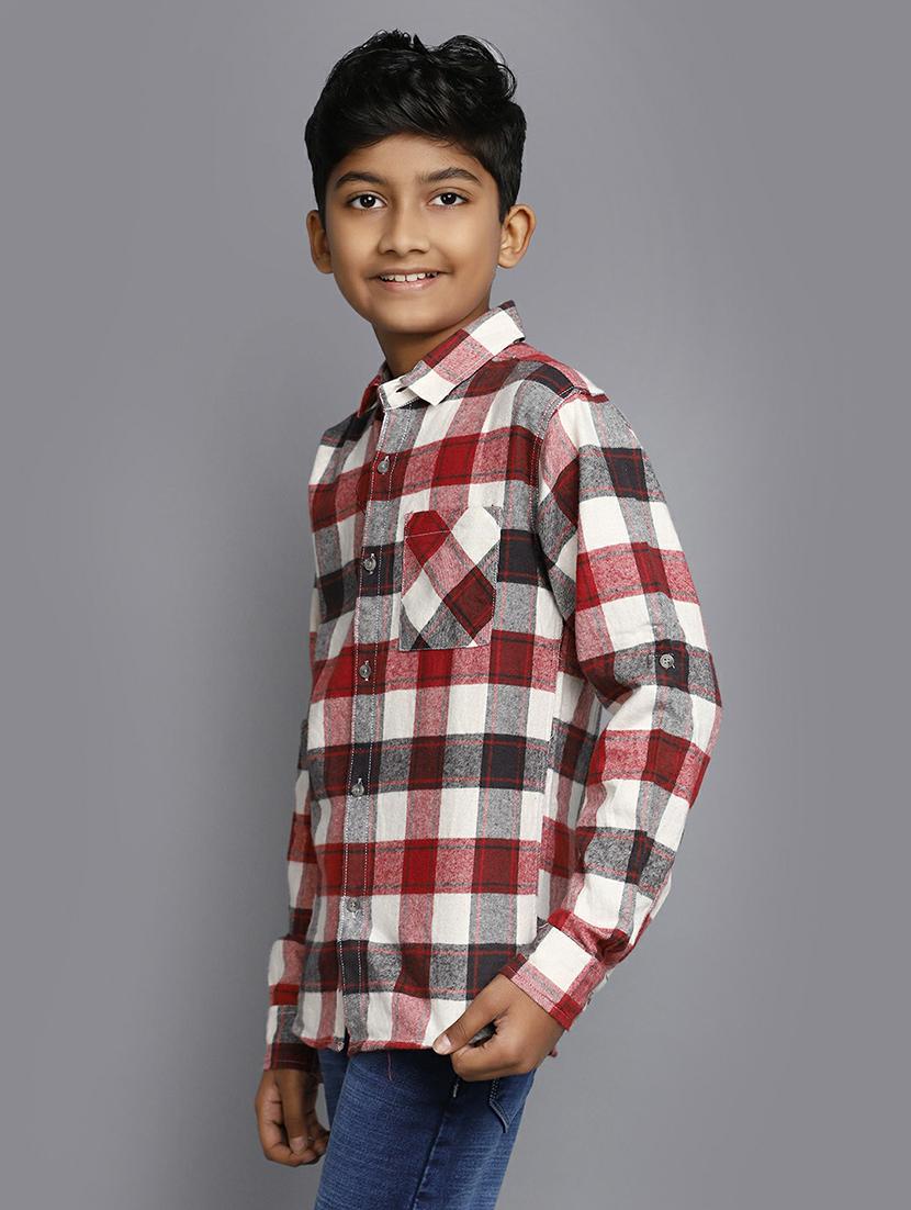 boys red check printed full sleeve shirt - 20595379 - Standard Image - 1