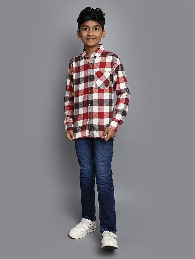 boys red check printed full sleeve shirt - 20595379 - Standard Image - 4
