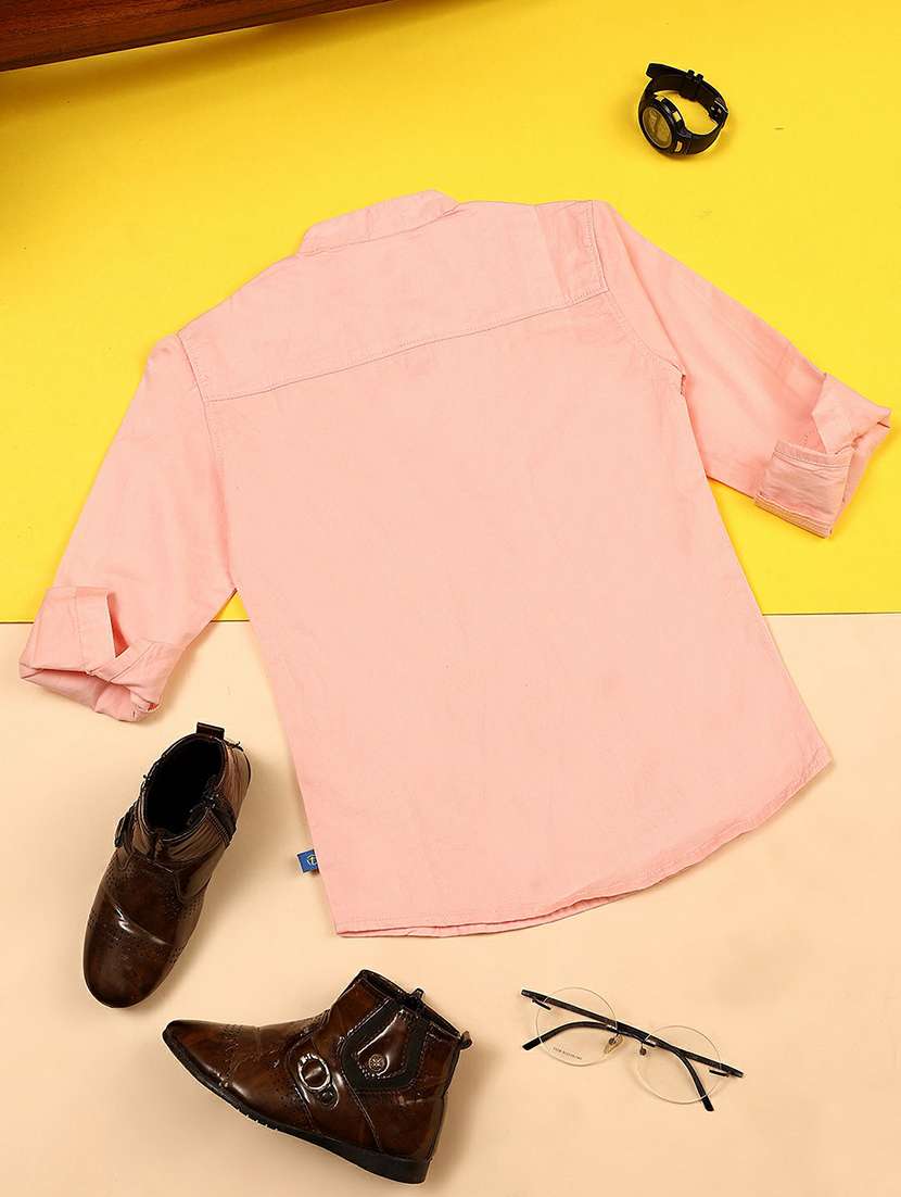 peach solid mandarin collar short kurta - 20595416 -  Standard Image - 1