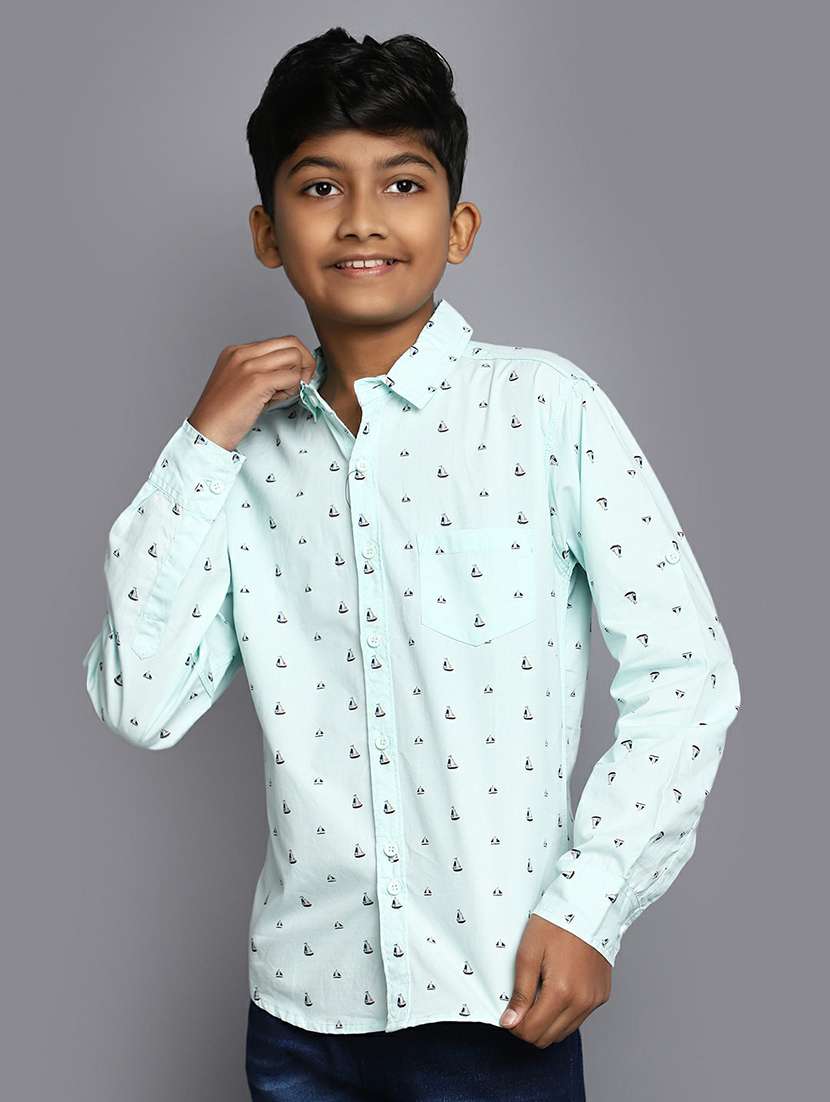 boys light blue printed full sleeve shirt